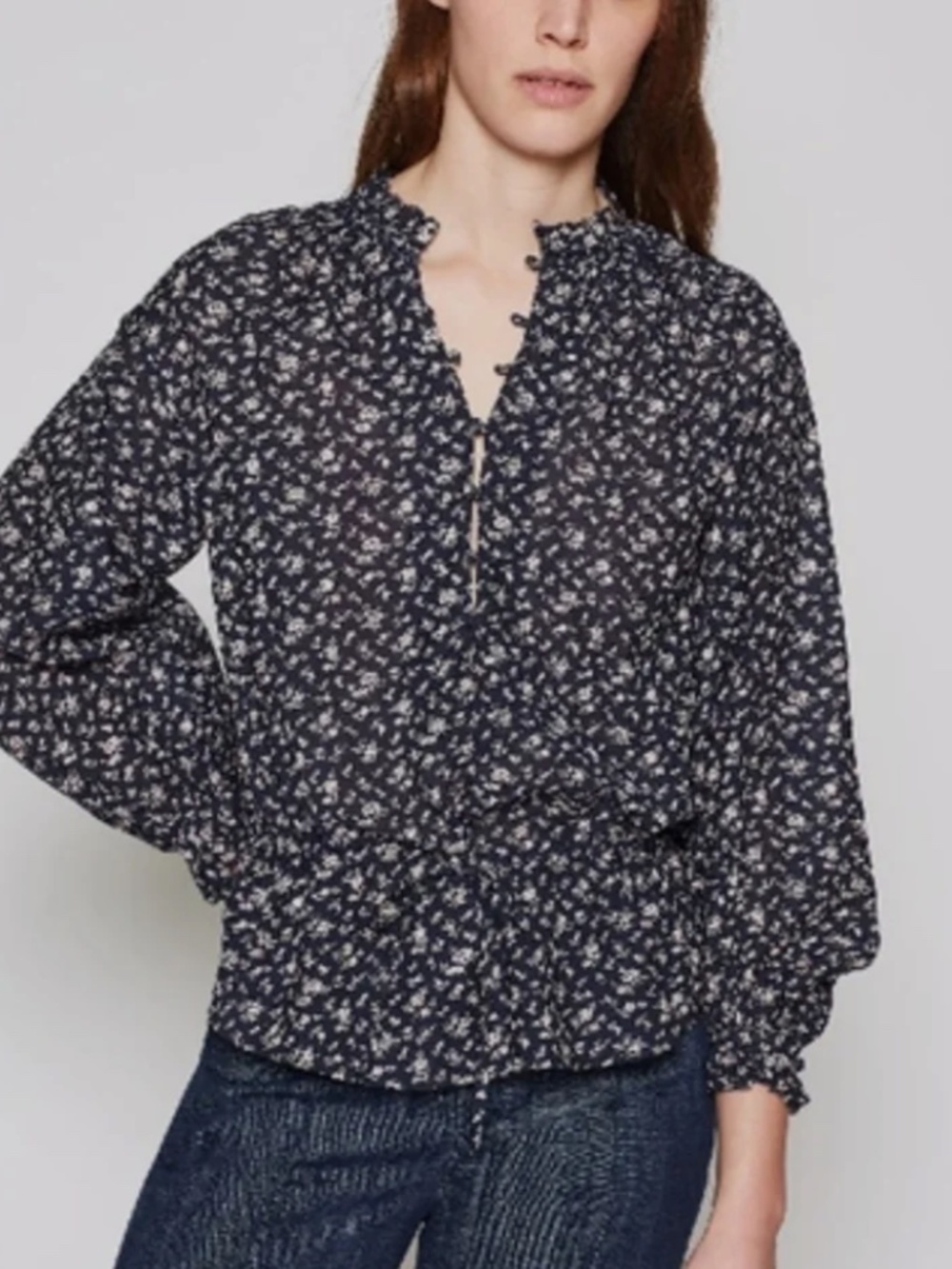 Joie Navy Floral Long Sleeve Top